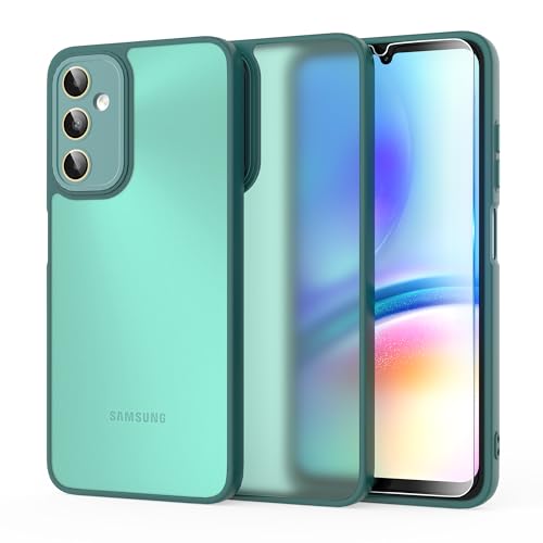 MIKULLE Matte Hülle für Samsung Galaxy A05s 4G und 1 Stück Schutzfolie Handyhülle,Stoßfest Translucent Silikon TPU Case mit Kameraschutz Anti-Fingerabdruck Schutzhülle - Dunkelgrün von MIKULLE