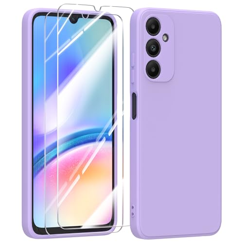 MIKULLE Hülle für Samsung Galaxy A05s 4G HandyHülle + 2 Stück Schutzfolie,Dünn Weiche Liquid Silikon TPU Stoßfeste Schutzhülle mit Microfiber Case - Lila von MIKULLE