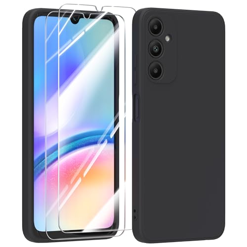 MIKULLE Hülle für Samsung Galaxy A05s 4G HandyHülle + 2 Stück Schutzfolie,Dünn Weiche Liquid Silikon TPU Stoßfeste Schutzhülle mit Microfiber Case - Schwarz von MIKULLE