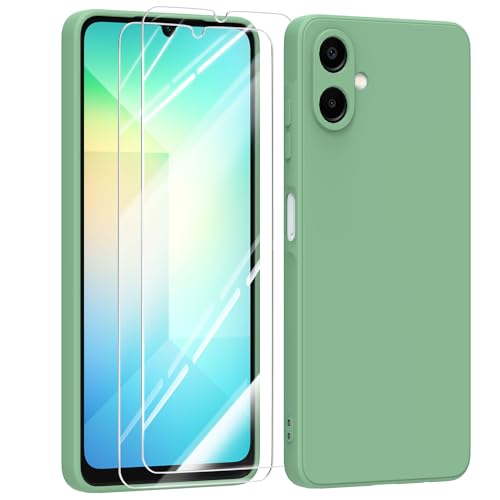 MIKULLE Hülle für Samsung Galaxy A06 4G HandyHülle + 2 Stück Schutzfolie,Dünn Weiche Liquid Silikon TPU Stoßfeste Schutzhülle mit Microfiber Case - Grün von MIKULLE