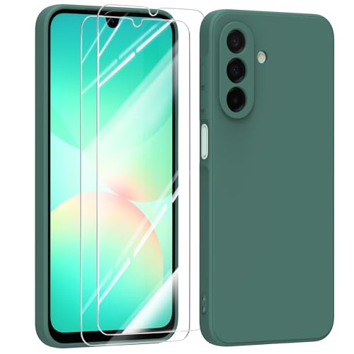 MIKULLE Hülle für Samsung Galaxy A26 5G HandyHülle + 2 Stück Schutzfolie,Dünn Weiche Liquid Silikon TPU Stoßfeste Schutzhülle mit Microfiber Case - Dunkelgrün von MIKULLE