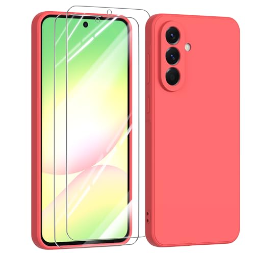 MIKULLE Hülle für Samsung Galaxy A56 5G HandyHülle + 2 Stück Schutzfolie,Dünn Weiche Liquid Silikon TPU Stoßfeste Schutzhülle mit Microfiber Case - Rot von MIKULLE