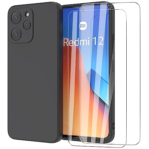 MIKULLE Hülle für Xiaomi Redmi 12 4G / 5G HandyHülle + 2 Stück Schutzfolie,Dünn Weiche Liquid Silikon TPU Stoßfeste Schutzhülle mit Microfiber Case - Schwarz MIKULLE Hülle für Xiaomi Redmi 12 4G / 5G HandyHülle + 2 Stück Schutzfolie,Dünn Weiche Liquid Silikon TPU Stoßfeste Schutzhülle mit Microfiber Case - Schwarz von MIKULLE