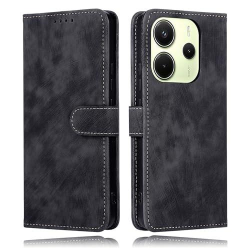 MIKULLE Lederhülle für Xiaomi Redmi Note 14 4G (6.67") Hülle, Handyhülle PU Leder Wallet Kartenfach Standfunktion und Magnet Klapphülle Schutzhülle - Schwarz von MIKULLE