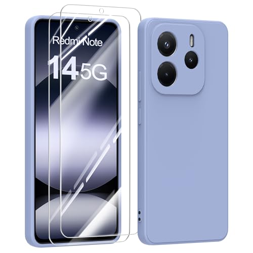 MIKULLE Hülle für Xiaomi Redmi Note 14 5G HandyHülle + 2 Stück Schutzfolie,Dünn Weiche Liquid Silikon TPU Stoßfeste Schutzhülle mit Microfiber Case - Violett von MIKULLE