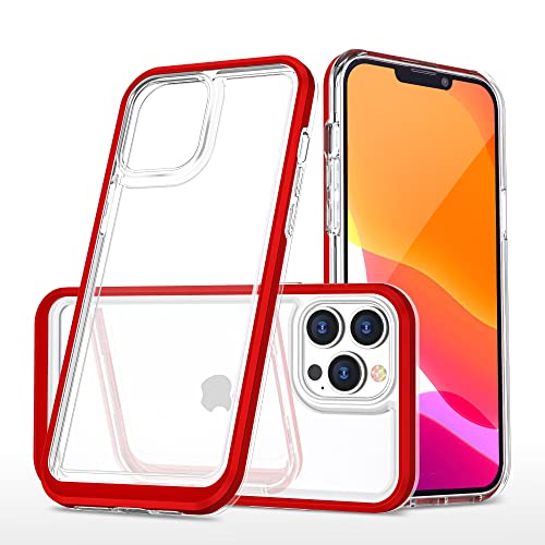 MIKULLE Hülle für iPhone 13 Pro Bumper Case Handyhülle HD-Transparent Schutzhülle Cover,Rot von MIKULLE