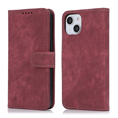 MIKULLE Hülle für iPhone 14 Leder Handyhülle mit Kartenfächer Standfunktion und Magnetverschluss Case für iPhone 14-rot von MIKULLE