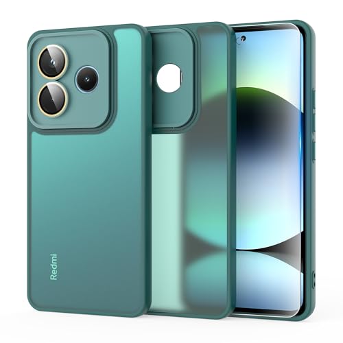 MIKULLE Matte Hülle für Xiaomi Redmi Note 14 4G und 1 Stück Schutzfolie Handyhülle,Stoßfest Translucent Silikon TPU Case mit Kameraschutz Anti-Fingerabdruck Schutzhülle - Dunkelgrün von MIKULLE