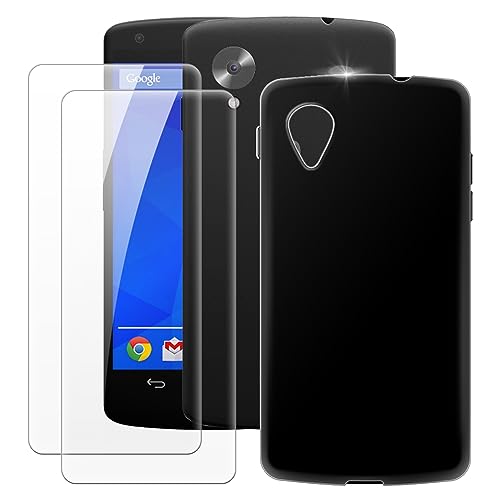 MILEGAO LG Nexus 5 Hülle + 2 Displayschutzfolien aus gehärtetem Glas, ultradünne Stoßstange, stoßfeste weiche TPU-Silikon-Abdeckung für Google Nexus 5 (4.95”) von MILEGAO