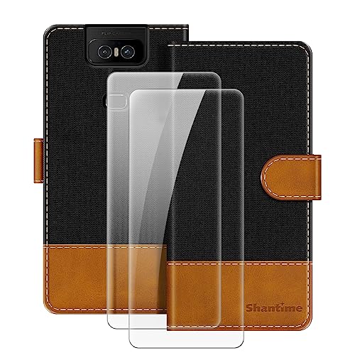 MILEGAO Lederhülle für Asus Zenfone 6 ZS630KL magnetische Handyhülle mit Brieftasche und Kartensteckplatz + [2 Stück] Displayschutzfolie aus gehärtetem Glas für Asus Zenfone 6z (6.4”) von MILEGAO