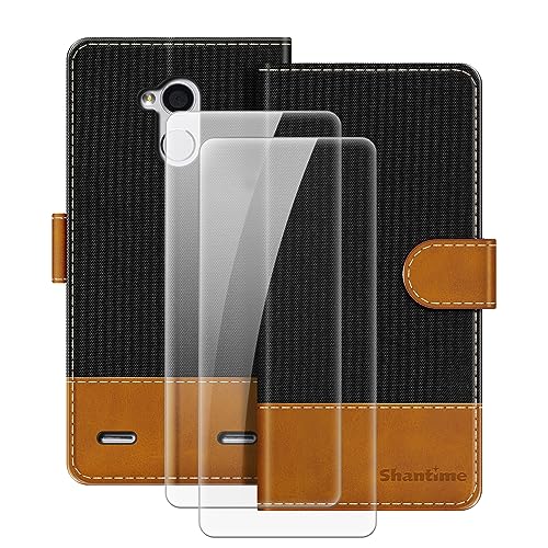 MILEGAO Lederhülle für ZTE Blade V7 Lite magnetische Handyhülle mit Brieftasche und Kartensteckplatz + [2 Stück] Displayschutzfolie aus gehärtetem Glas für ZTE Blade V7 Lite (5”) von MILEGAO