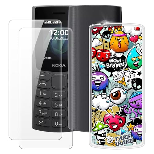 MILEGAO Nokia 105 2G 2023 Hülle + 2 Displayschutzfolien aus gehärtetem Glas, ultradünne Stoßstange, stoßfeste weiche TPU-Silikon-Abdeckung Hülle für Nokia 105 2G 2023 (1.8”) von hattie's