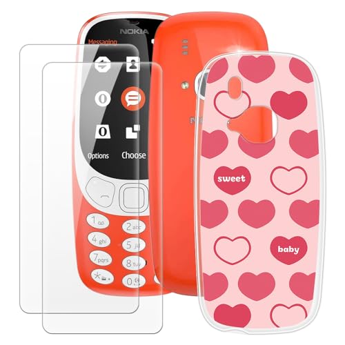 MILEGAO Nokia 3310 2017 Hülle + 2 Displayschutzfolien aus gehärtetem Glas, ultradünne Stoßstange, stoßfeste weiche TPU-Silikon-Abdeckung Hülle für Nokia 3310 2017 (2.4”) von MILEGAO