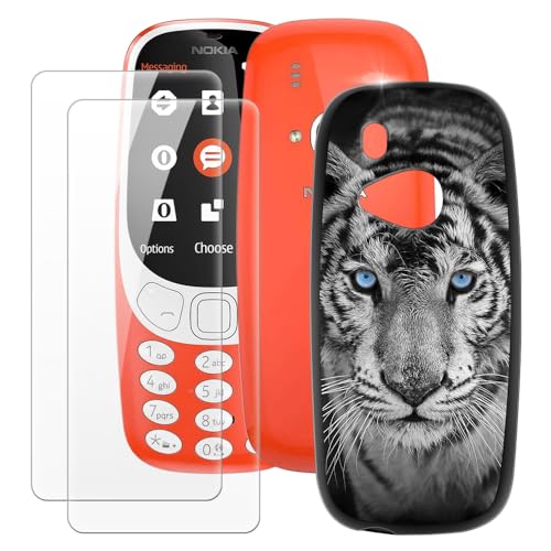 MILEGAO Nokia 3310 2017 Hülle + 2 Displayschutzfolien aus gehärtetem Glas, ultradünne Stoßstange, stoßfeste weiche TPU-Silikon-Abdeckung für Nokia 3310 2017 (2.4”) von MILEGAO