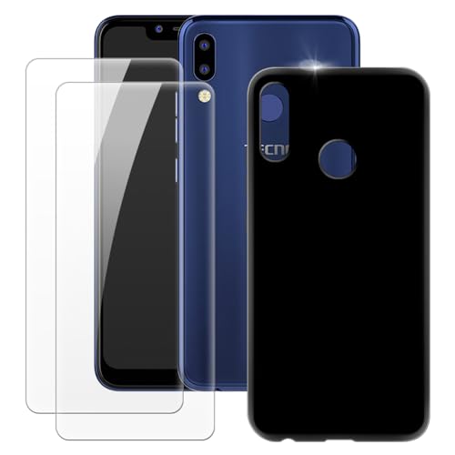 MILEGAO Tecno Camon 11 Hülle + 2 Displayschutzfolien aus gehärtetem Glas, ultradünne Stoßstange, stoßfeste weiche TPU-Silikon-Abdeckung für Tecno Camon 11 Pro (6.2”) von MILEGAO
