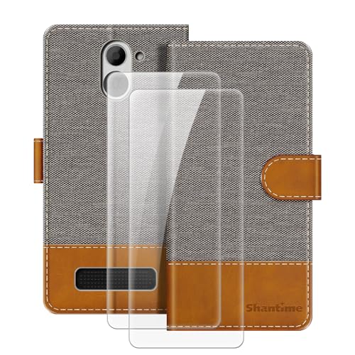 MILEGOO Leder Hülle für Brondi Amico Smartphone XS Magnetische Handyhülle mit Brieftasche und Kartenfach + [2 Pack] Panzerglas Schutzfolie für Brondi Amico Smartphone XS (5 Zoll) Grau von MILEGOO