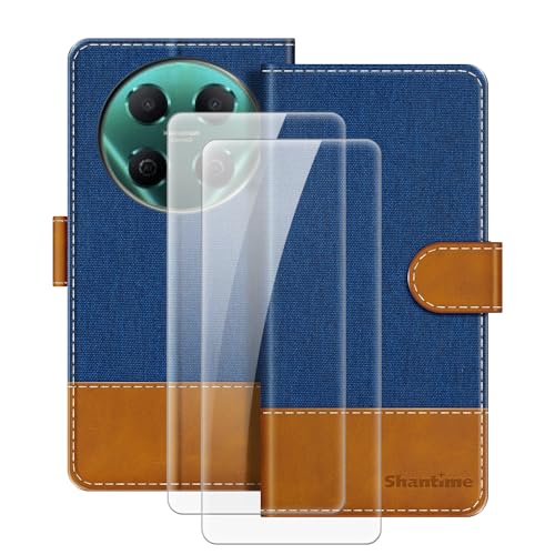 MILEGOO Leder Hülle für Wiko Hi Enjoy 70 Pro 5G Magnetische Handyhülle mit Brieftasche und Kartenfach + [2 Pack] Panzerglas Schutzfolie für Wiko Changxiang 70 Pro 5G (6,7 Zoll) Blau von MILEGOO