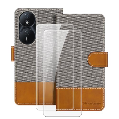 MILEGOO Lederhülle für Huawei Honor Play 50 Plus 5G Magnetische Handyhülle mit Brieftasche und Kartenfach + [2 Pack] Panzerglas Schutzfolie für Huawei Changwan 50 Plus (6,8 Zoll) Grau von MILEGOO