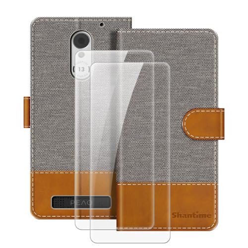 MILEGOO Lederhülle für Peaq PSP 400 magnetische Handyhülle mit Brieftasche und Kartensteckplatz + [2 Stück] Displayschutzfolie aus gehärtetem Glas für Peaq PSP 400 (6.52”) von MILEGOO