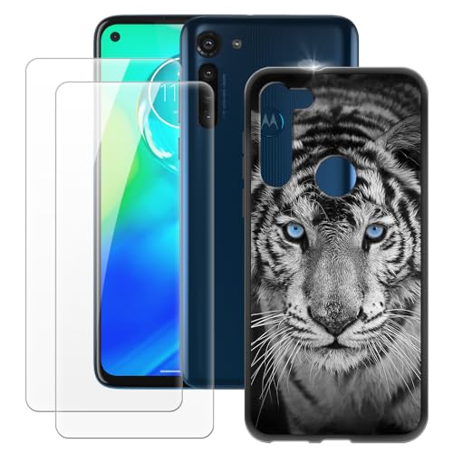 MILEGOO Motorola Moto G8 Power Hülle + 2 Displayschutzfolien aus gehärtetem Glas, ultradünne Stoßstange, stoßfeste weiche TPU-Silikon-Abdeckung für Motorola Moto G8 Power (6.4”) von UNGROL