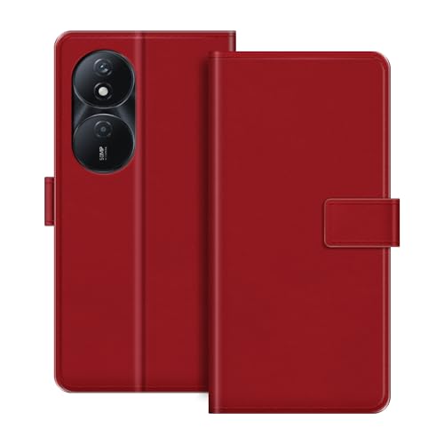 MILEGOO Schutzhülle für Huawei Honor Play 50 Plus 5G, Premium-Magnet-PU-Leder mit Kartenhalter und Ständer, modische Klapphülle für Huawei Changwan 50 Plus 6,8 Zoll (17,3 cm), Rot von MILEGOO