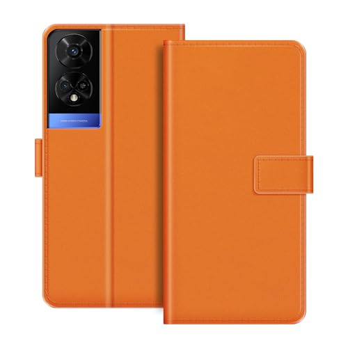 MILEGOO Schutzhülle für TCL 50 5G, Premium-Magnet-PU-Leder, mit Kartenhalter und Ständer, modische Klapphülle für TCL 50 5G, 16,8 cm (6,6 Zoll), Orange von MILEGOO