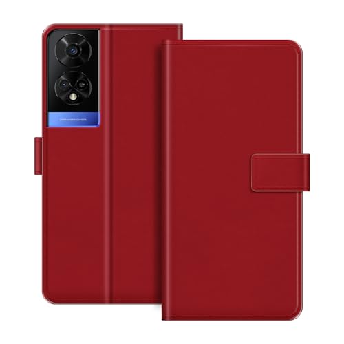 MILEGOO Schutzhülle für TCL 50 5G, Premium-Magnet-PU-Leder, mit Kartenhalter und Ständer, modische Klapphülle für TCL 50 5G, 16,8 cm (6,6 Zoll), Rot von MILEGOO