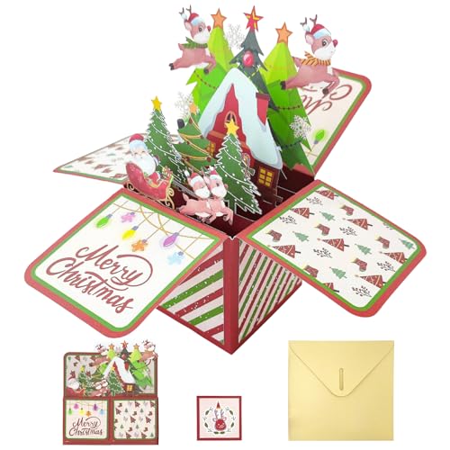 MILIAFLICK Pop-Up Karte Weihnachtskarte Christmas Card 3D Weihnachtskarte Weihnachten mit Umschlägen Papier Merry Christmas pop up Grußkarten mit Weihnachtskarte Weihnachten Karte von MILIAFLICK