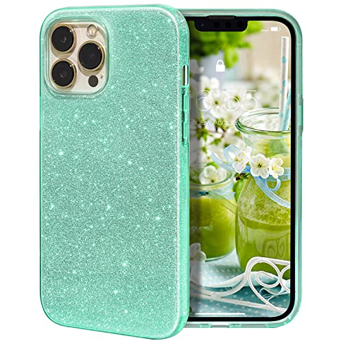MILPROX Kompatibel mit iPhone 14 Pro Hülle (2022), Glitzer Sparkly Shiny Bling Rubber Gel Shell Cases 3 Lagen Stoßfest Schutzhülle Bumper Cover für iPhone 14 Pro 6,1 Zoll 2022 - Grün von MILPROX