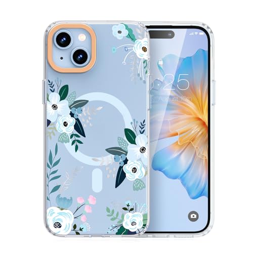 MILPROX Kompatibel mit iPhone 15 Hülle, kompatibel mit MagSafe, niedliches Blumenmuster mit Mädchen/Frauen, magnetische, schlanke Schutzhülle, 6,1 Zoll 2023 (Blaue Rose) von MILPROX