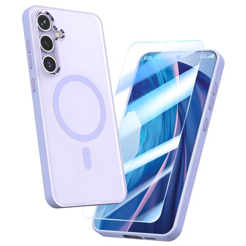 MILPROX Magnetische Hülle für Samsung Galaxy S24, 【Kostenlose Displayschutzfolie】 【Kompatibel mit MagSafe】 Metallrahmenlinse & Taste durchscheinende matte Rückseite, Schutzhülle (lila) von MILPROX