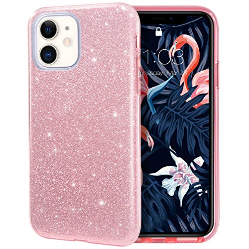 MILPROX iPhone 11 Hülle Glitzer Schutzhülle Bling DREI-Schicht-Hybridstruktur Slim Kristallklar schützende Hülle kompatibel mit iPhone 11 6.1 Zoll（Pink von MILPROX