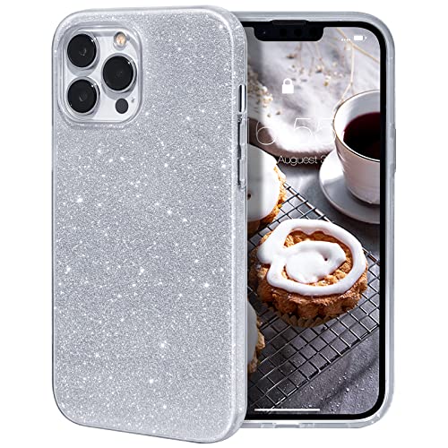 MILPROX iPhone 13 Pro Max Hülle Glitzer Schutzhülle Bling DREI-Schicht-Hybridstruktur Slim Kristallklar schützende Hülle kompatibel mit iPhone 13 Pro Max 6.7 Inches- Sibler von MILPROX