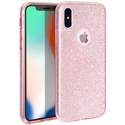 MILPROX iPhone XS Hülle, iPhone X Hülle, Glitzer-Schutzhülle [DREI-Schicht-Hybridstruktur] Slim Kristallklar schützende Hülle, kompatibel mit iPhone X/Xs - Pink von MILPROX