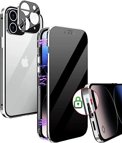 Anti Spy Hülle für iPhone 11 Pro Max 360 Grad Magnetische Handyhülle mit Sichtschutz Blickschutz [Vorne und Hinten Gehärtetes Glas Ganzkörper Schutzhülle] Full Body Privacy Anti-peep Case, Silber von MIMGOAL