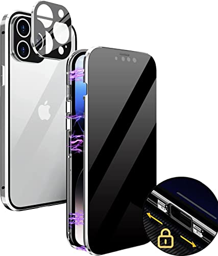 Anti Spy Hülle für iPhone 12 Pro Max 360 Grad Magnetische Handyhülle mit Sichtschutz Blickschutz [Vorne und Hinten Gehärtetes Glas Ganzkörper Schutzhülle] Full Body Privacy Anti-peep Case, Silber von MIMGOAL