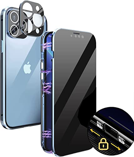 Anti Spy Hülle für iPhone 13 Pro Max 360 Grad Magnetische Handyhülle mit Sichtschutz Blickschutz [Vorne und Hinten Gehärtetes Glas Ganzkörper Schutzhülle] Full Body Privacy Anti-peep Case, Blau von MIMGOAL