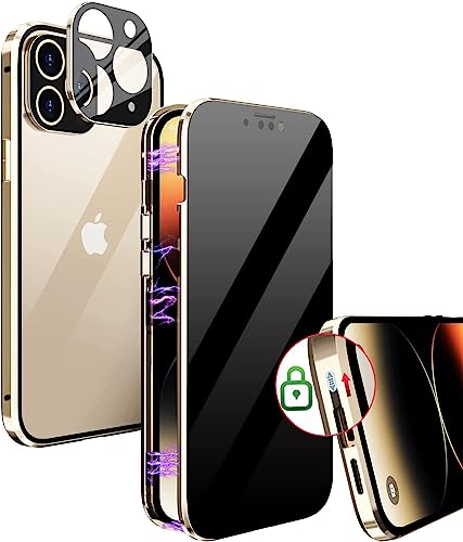 MIMGOAL Anti Spy Hülle für iPhone 11 Pro 360 Grad Magnetische Handyhülle mit Sichtschutz Blickschutz [Vorne und Hinten Gehärtetes Glas Ganzkörper Schutzhülle] Full Body Privacy Anti-peep Case, Gold von MIMGOAL