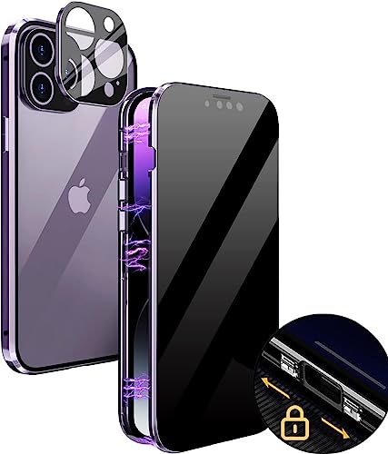 MIMGOAL Anti Spy Hülle für iPhone 14 Pro Max 360 Grad Magnetische Handyhülle mit Sichtschutz Blickschutz [Ganzkörper Schutzhülle mit kameraschutz] Gehärtetes Glas Privacy Anti-peep Case, Dunkellila von MIMGOAL