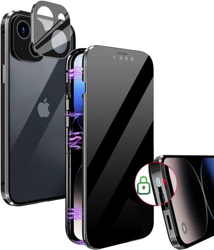 MIMGOAL Anti Spy Hülle für iPhone 15 360 Grad Magnetische Handyhülle mit Sichtschutz Blickschutz [Ganzkörper Schutzhülle mit kameraschutz] Gehärtetes Glas Privacy Anti-peep Case, Schwarz von MIMGOAL