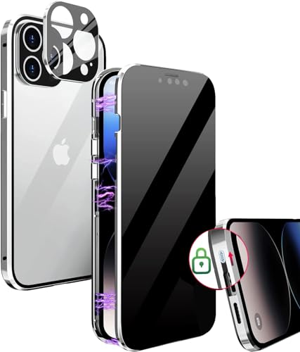 MIMGOAL Anti Spy Hülle für iPhone 15 Pro 360 Grad Magnetische Handyhülle mit Sichtschutz Blickschutz [Ganzkörper Schutzhülle mit kameraschutz] Gehärtetes Glas Privacy Anti-peep Case, Titan Weiß von MIMGOAL