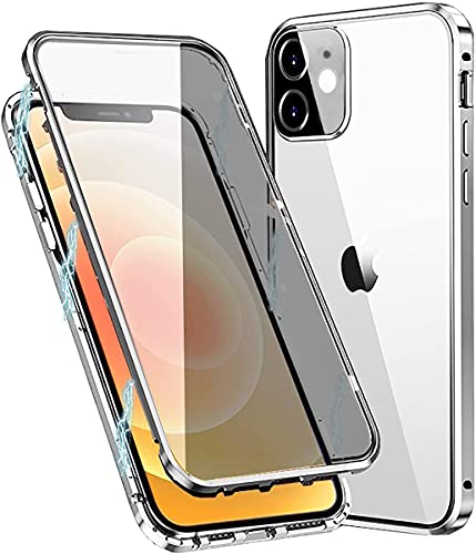 MIMGOAL Hülle für Apple iPhone 11 Hülle,Magnetische Metallrahmen 360 Grad Full Body Handyhülle Vorne hinten Gehärtetes Glas Schutzhülle Einteiliges Ultra Dünn Flip Transparente Cover,Silber von MIMGOAL