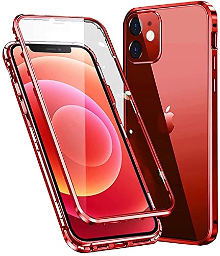 MIMGOAL Hülle für iPhone 11, Magnetische Metallrahmen Handyhülle 360 Grad Full Body Vorne hinten Gehärtetes Glas Schutzhülle Einteiliges Ultra Dünn Flip Transparente Cover, Rot von MIMGOAL