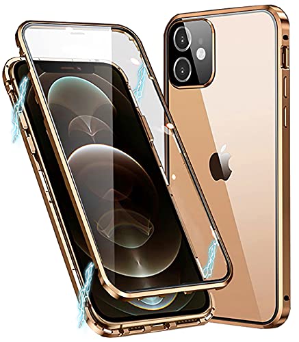 MIMGOAL Hülle für iPhone 11 Magnetische Handyhülle 360 Grad Full Body Case [ Mit Kameraobjektivschutz ] Vorne hinten Gehärtetes Glas Schutzhülle Einteiliges Ultra Dünn Flip Transparente Cover Gold von MIMGOAL