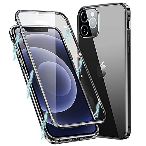 MIMGOAL Hülle für iPhone 11 Pro, Magnetische Metallrahmen Handyhülle 360 Grad Full Body Vorne hinten Gehärtetes Glas Schutzhülle Einteiliges Ultra Dünn Flip Transparente Cover,Schwarz von MIMGOAL