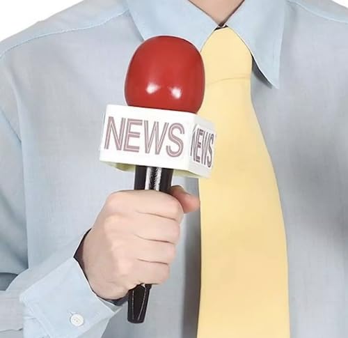 MIMIKRY Reporter Mikrofon Rot mit Aufschrift News Kostümzubehör Nachrichtensprecher Mikro von MIMIKRY