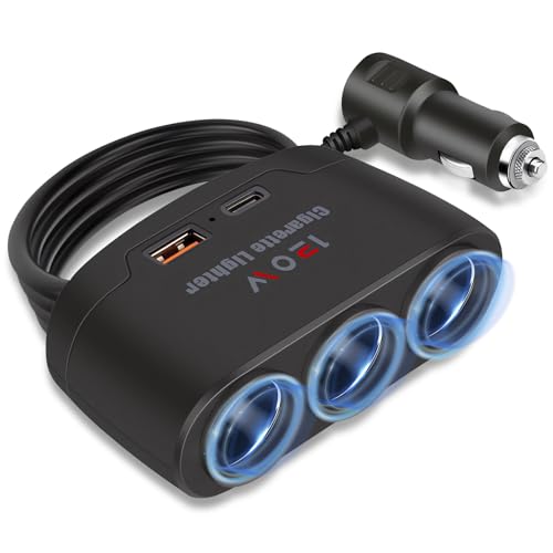 MIMIROOM Ladegerät 5-in-1 Zigarettenanzünder, multifunktionales Ladegerät mit 1 USB-Port, 1 PD-Anschluss und 3 Erweiterungsanschlüssen für elektronische Geräte 12 V/24 V des Autos, Ladegerät von MIMIROOM
