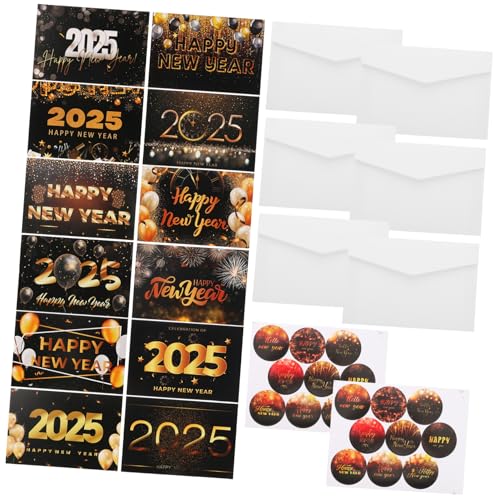 MINAOLULUS 1 Satz Neujahrs karte Neujahrskarten 2025 Grußkarten Neujahrskarten mit Umschlägen Urlaubskarten Masse Ferienkarten Frohes neues Party-Kit Neujahrsgrußkarte sortierte Karten Papier von MINAOLULUS