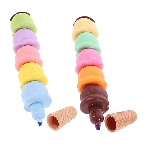 MINAOLULUS 2Sätze Multifunktionale Buchmarker Eiscreme Förmige Textmarker für Schule und Büro DIY Markierstifte Bunten für Scrapbooking und Kreative Projekte von MINAOLULUS