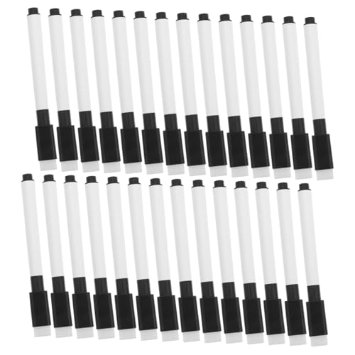 MINAOLULUS 50 Stück Whiteboard-Marker Trockenlöschmarker, Radiergummi Trocken abwischbarer Marker mit Radiergummi Trockenlöschstift Bürstenkopf aus Polyester-Chemiefaser Black von MINAOLULUS